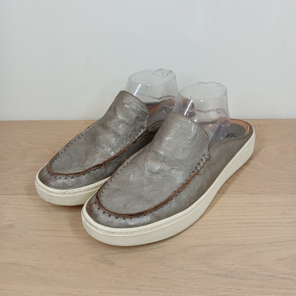Sofft Mule Sneakers Womens 10 Metallic Leather Moc Toe Platform Slip On Pewter